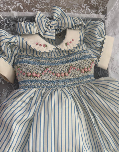 Blue Stripe Hand-Smocked Dress