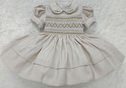 Cream shimmer with gold smocking ( matching boys suit available) PRE ORDER HERE IN 2-3 WEEKS