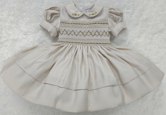 Cream shimmer with gold smocking ( matching boys suit available) PRE ORDER HERE IN 2-3 WEEKS