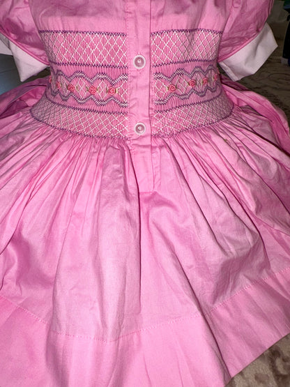 Pink with lilac smocked back and front