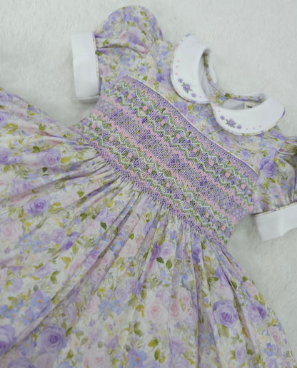 Floral lilac & pink smocked back and front ( got matching romper available )