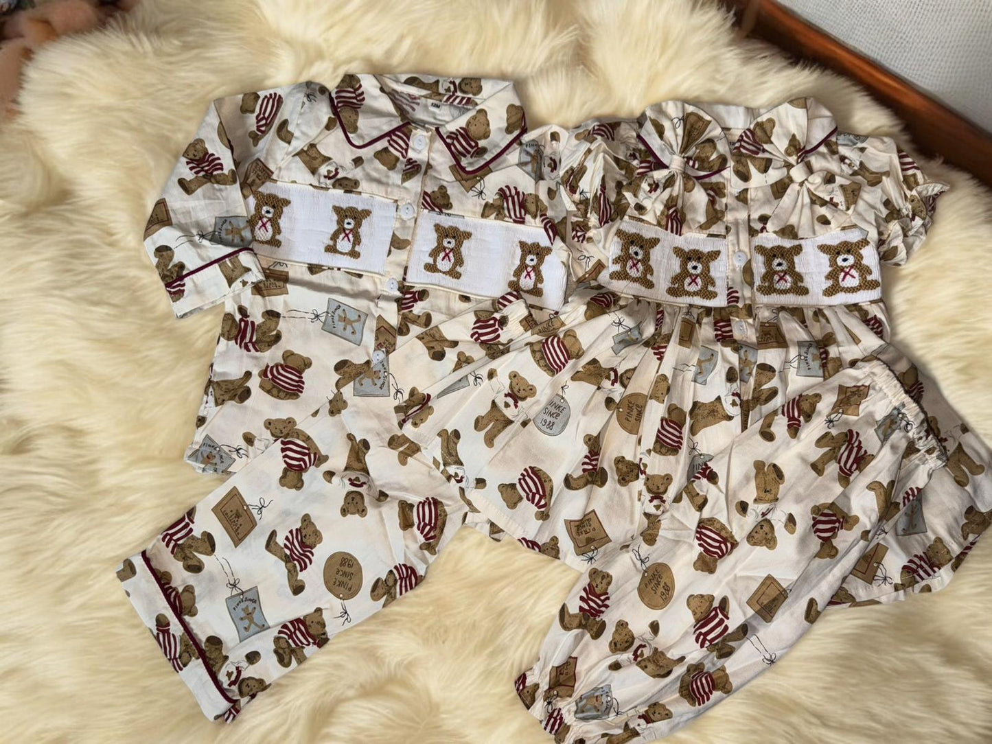 Teddy bear smocked Jarmas girls or boys