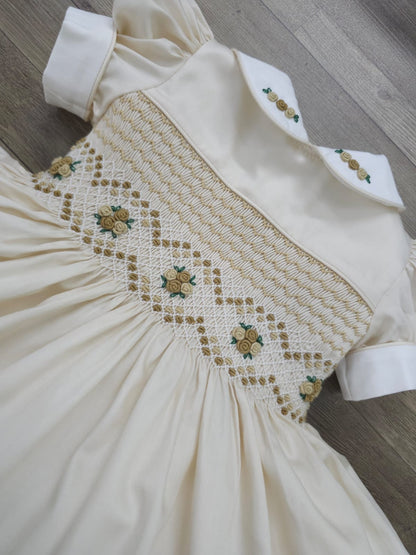 Cream and gold with tan smocking