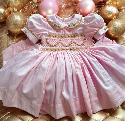 Pink & Gold smocked dress