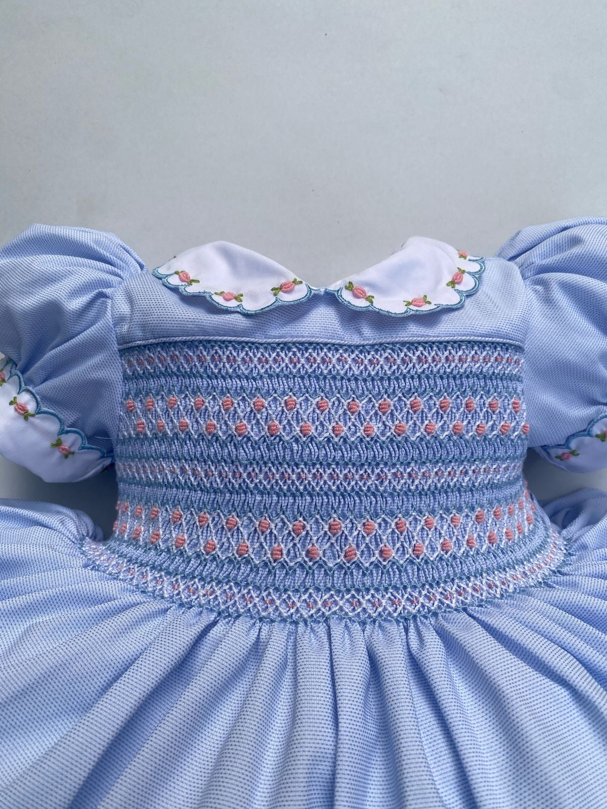 Luxe Blue and pink smocked back and front