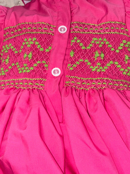 Hot pink with bright green smocked back and front