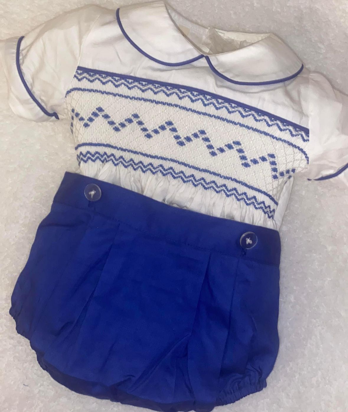 Royal blue boys smocked suit