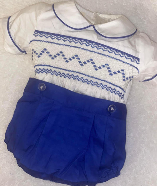 Royal blue boys smocked suit