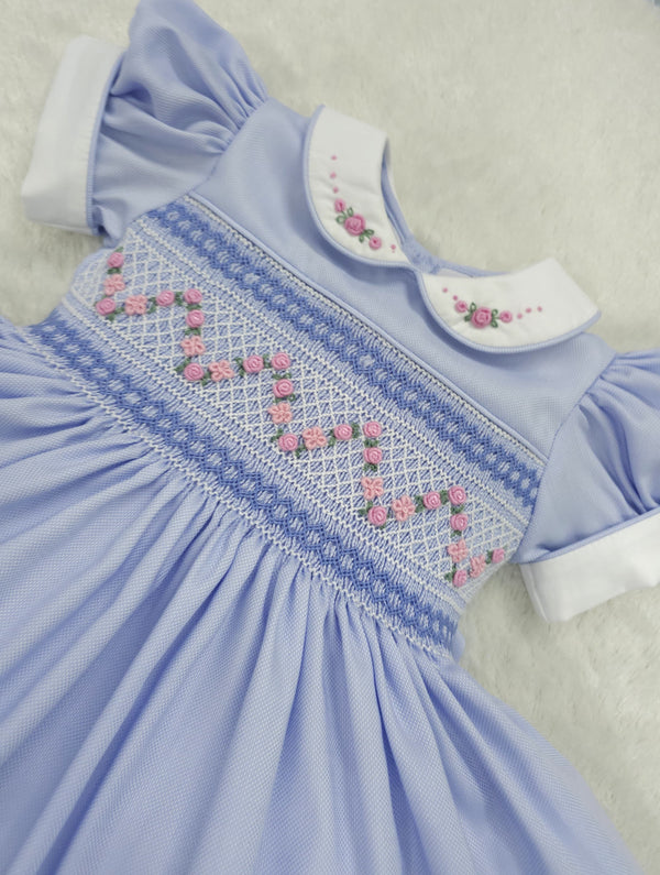 Baby Blue pique smocked dress