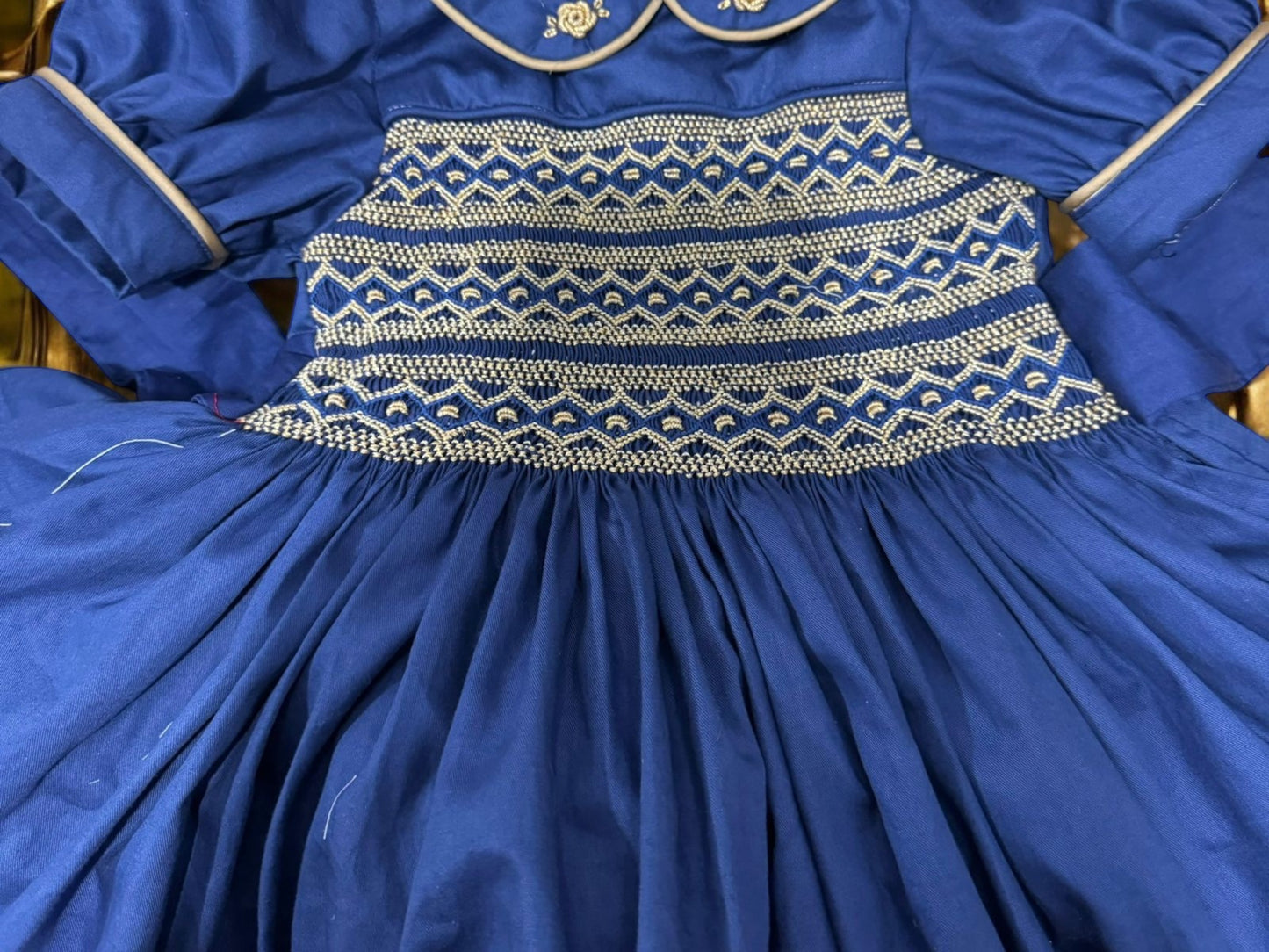 Navy with gold smocking dress ( matching boys suit available )