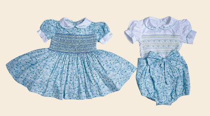 Blue Floral Hand-Smocked Dress