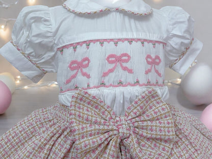 Pink bow tweed skirt set ( matching baby romper available )