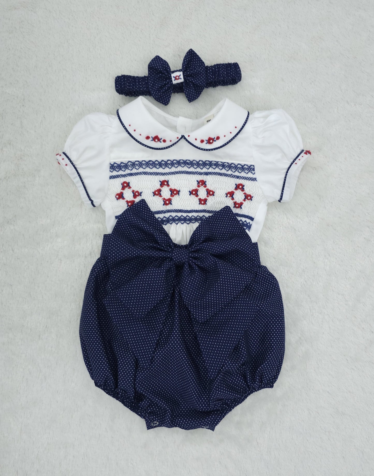 Navy polkadot romper ( got matching dress and boys suit available )