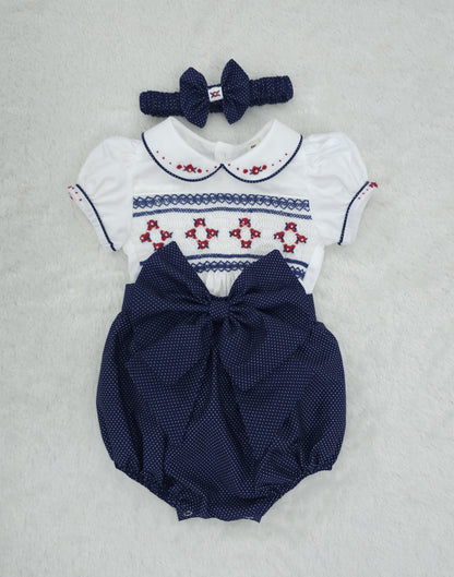 Navy polkadot romper ( got matching dress and boys suit available )