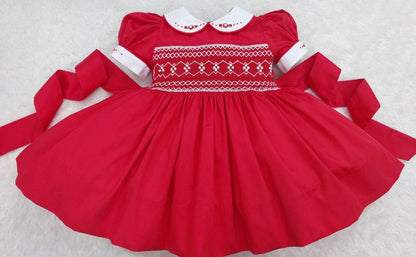 Red & White smocked Dress