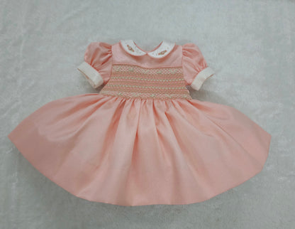 Peach taffeta shimmer smocked dress