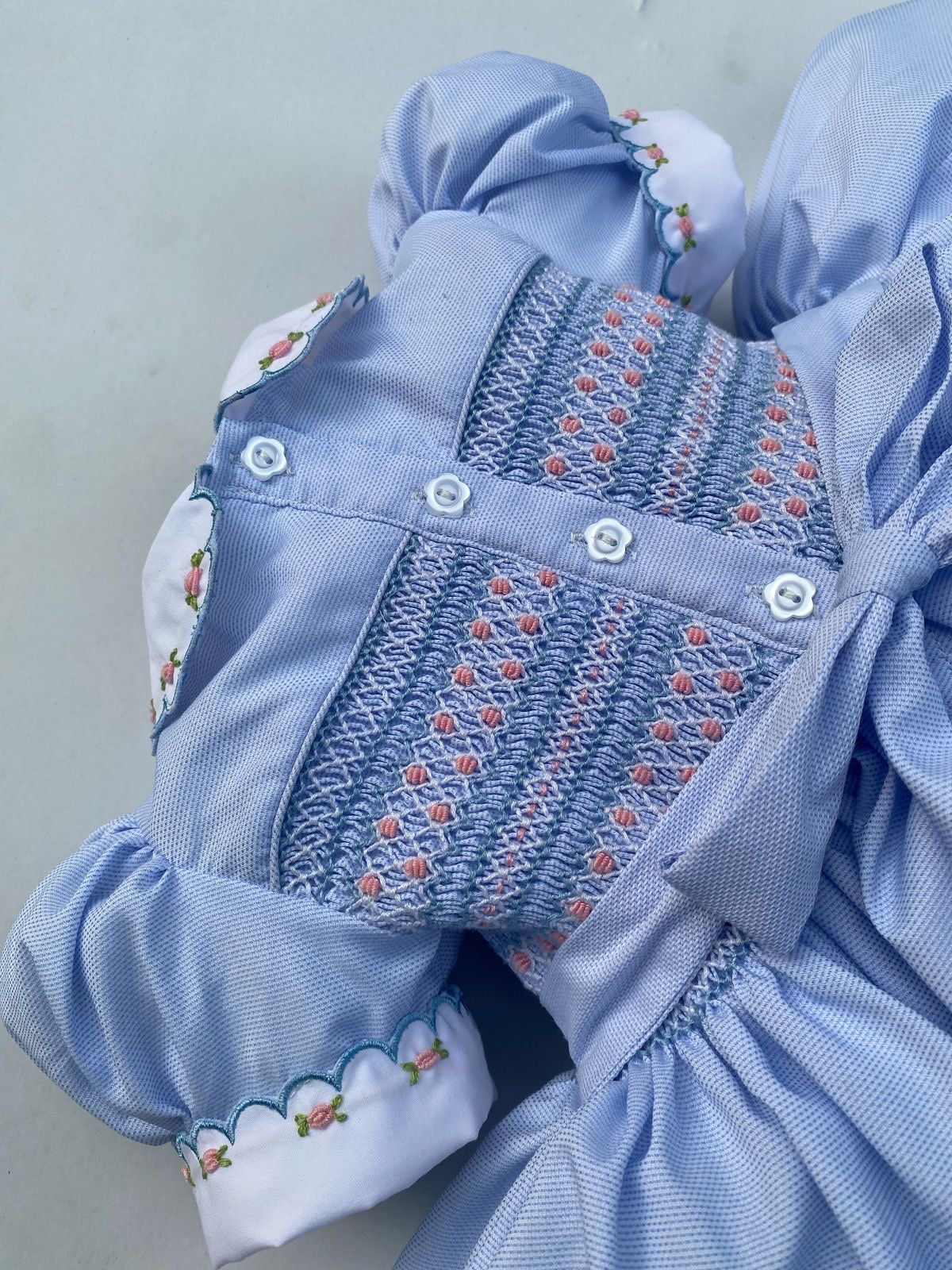 Luxe Blue and pink smocked back and front