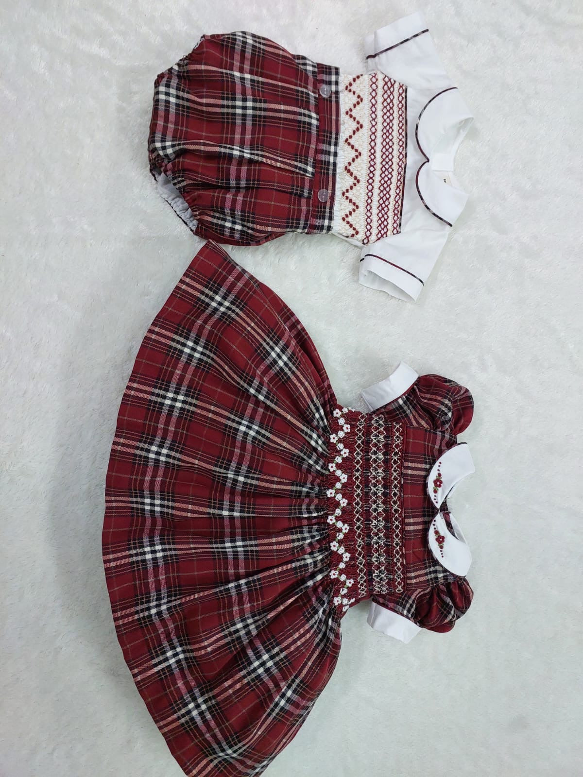Burgandy tartan smocked dress
