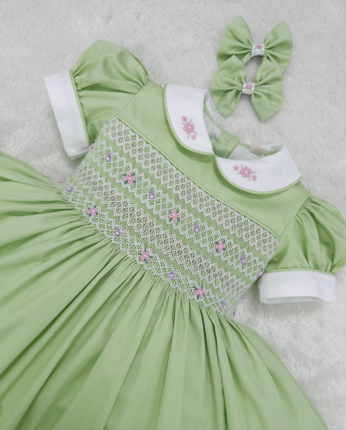 Apple green smocked dress