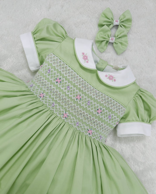 Apple green smocked dress