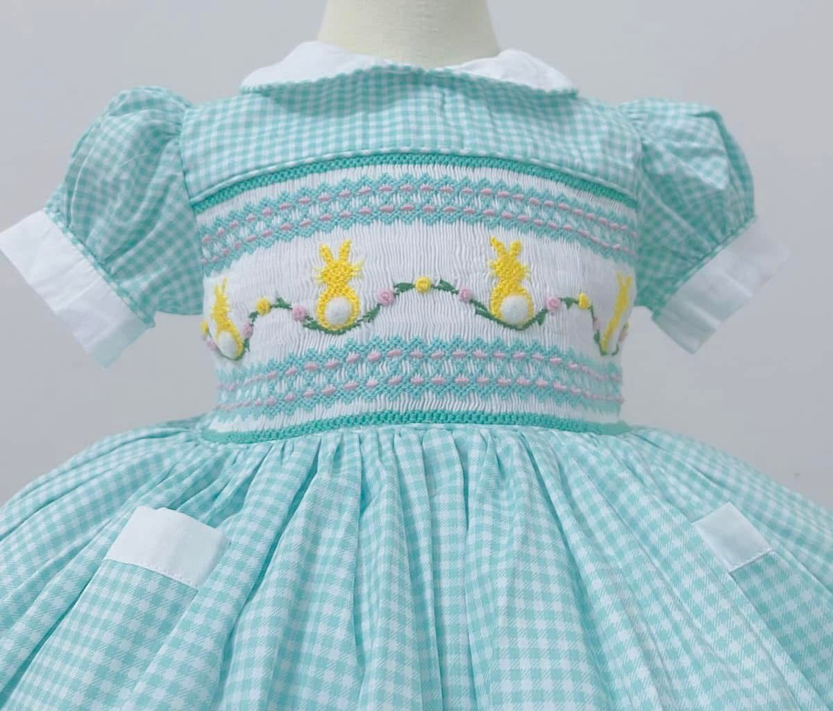 Mint Easter checkered smocked dress