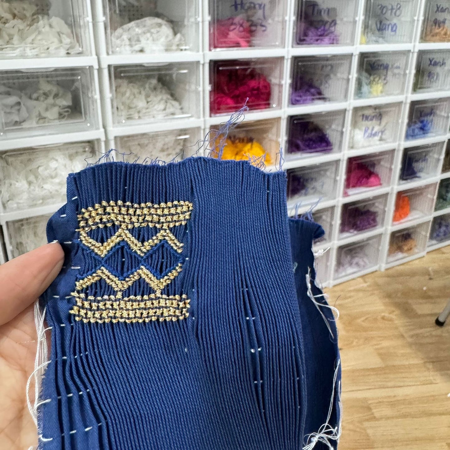 Navy with gold smocking dress ( matching boys suit available )
