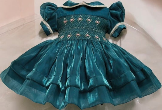 Emerald Green Silk organza with pearls