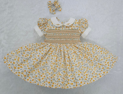 Yellow and sage green floral smocked dress HERE IN 7-10 DAYS