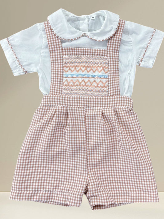 Smocked checkered boys suit