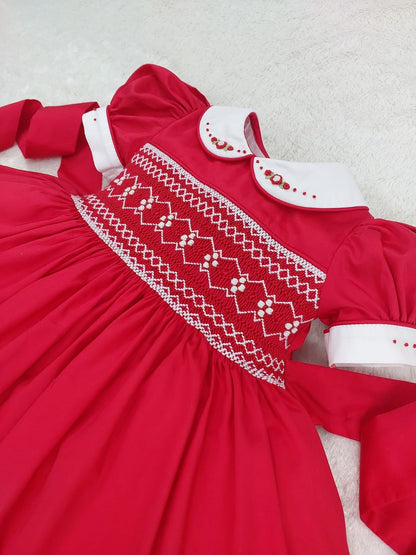 Red & White smocked Dress