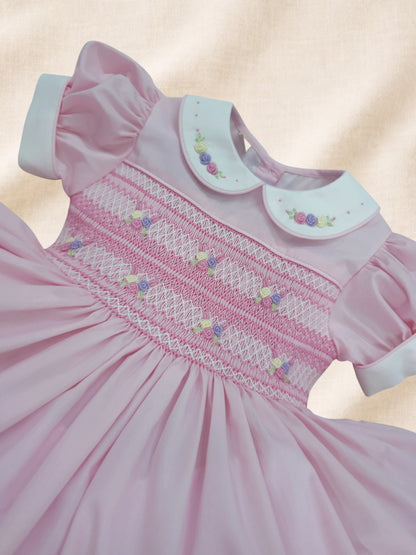 Pink and pastel hand smocked back and front dress