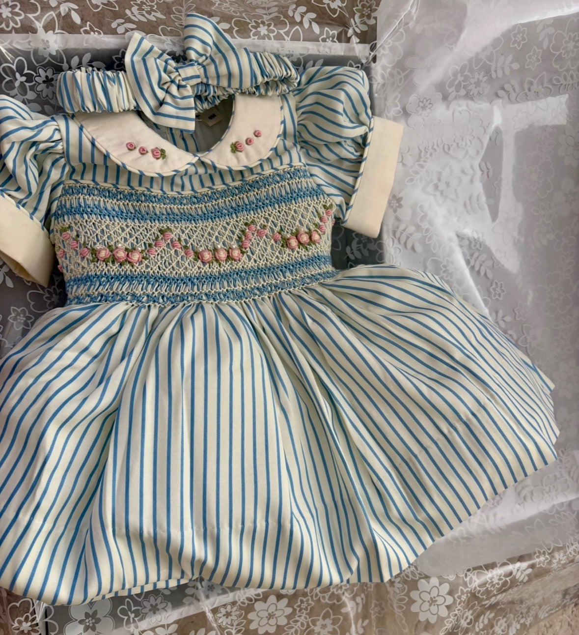 Blue Stripe Hand-Smocked Dress