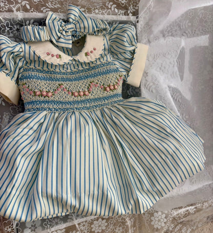 Blue Stripe Hand-Smocked Dress