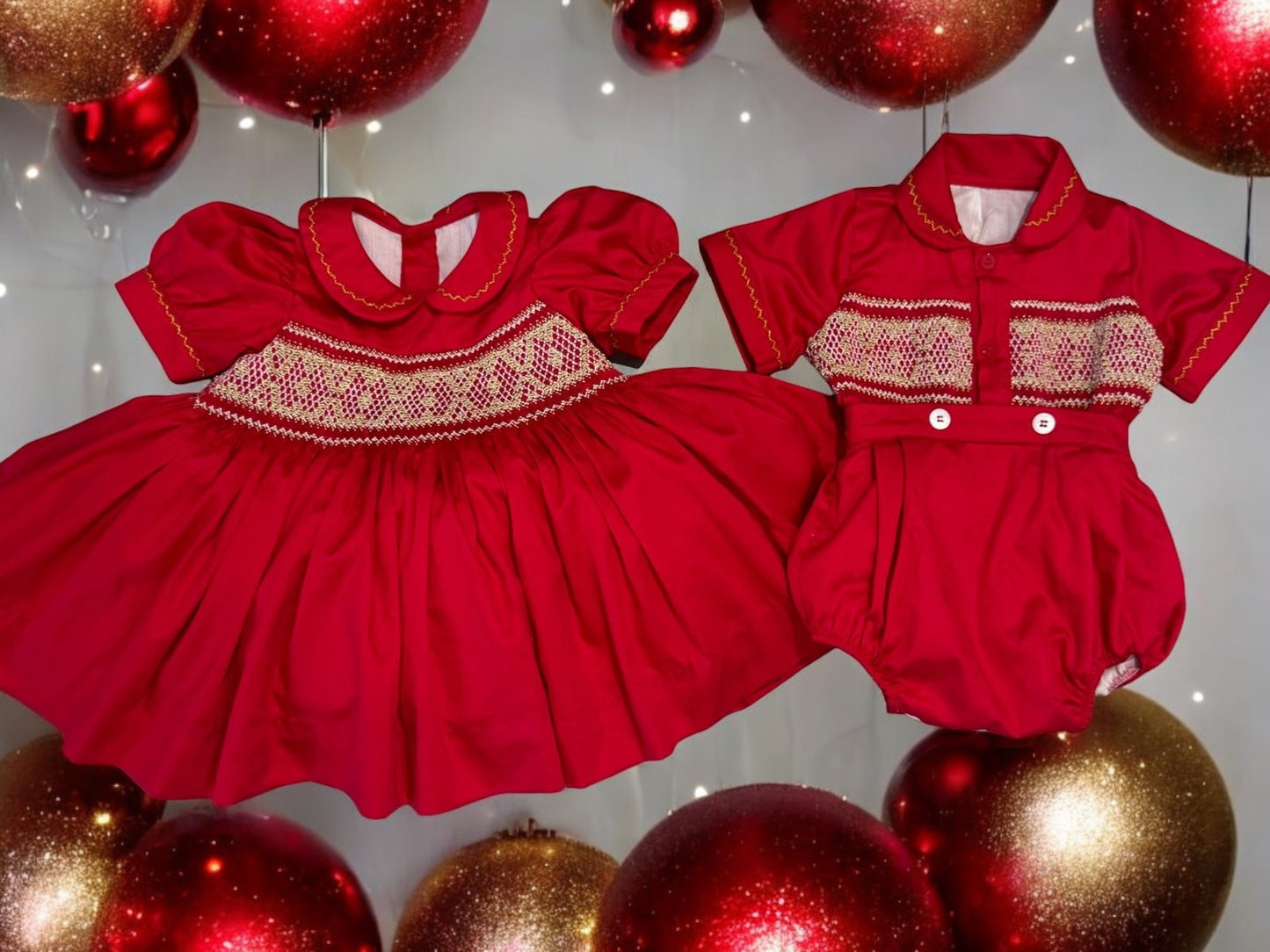 Red and gold smocked back & front dress