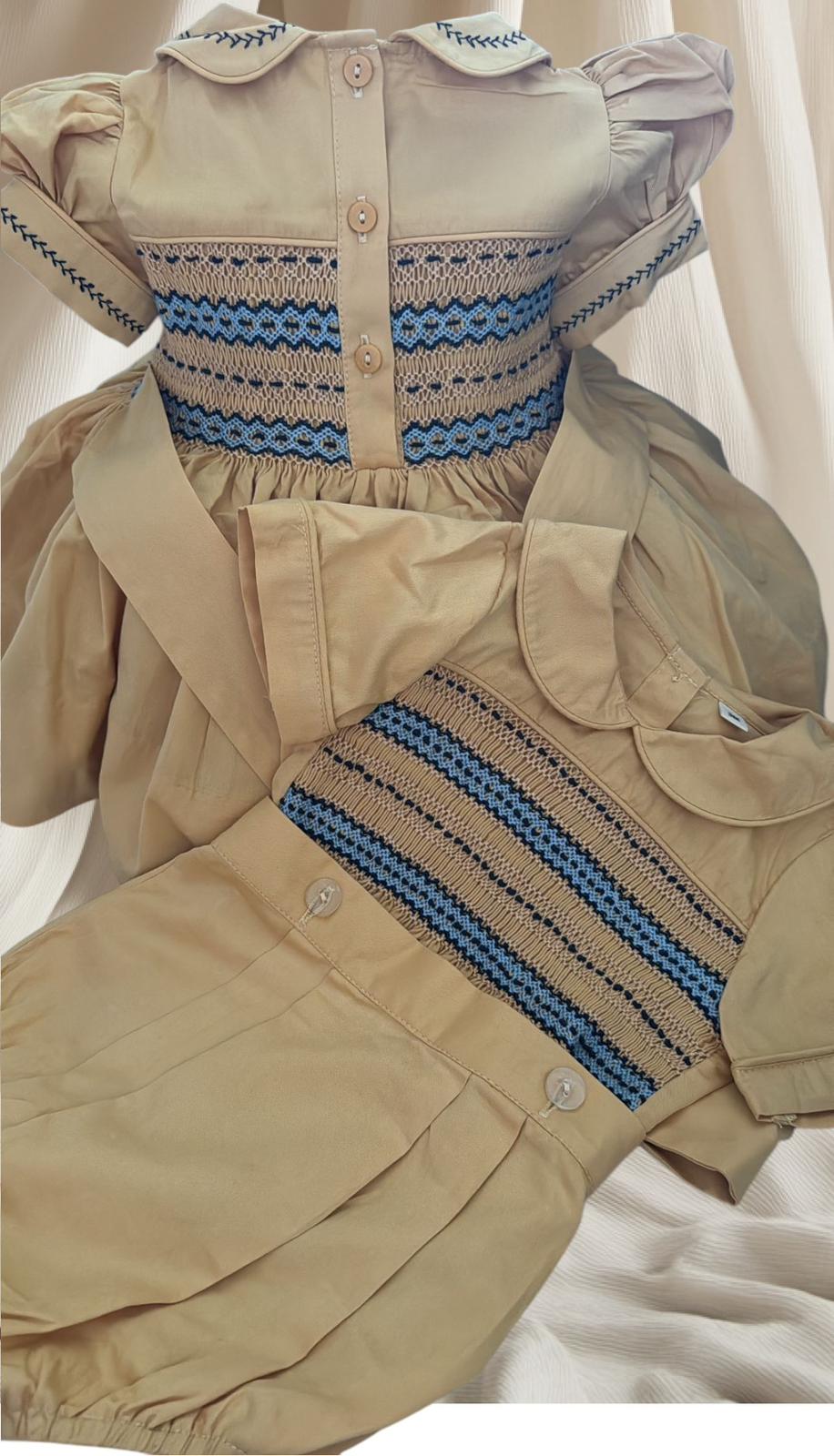 Tan and blue boys suits ( there’s matching dresses available )
