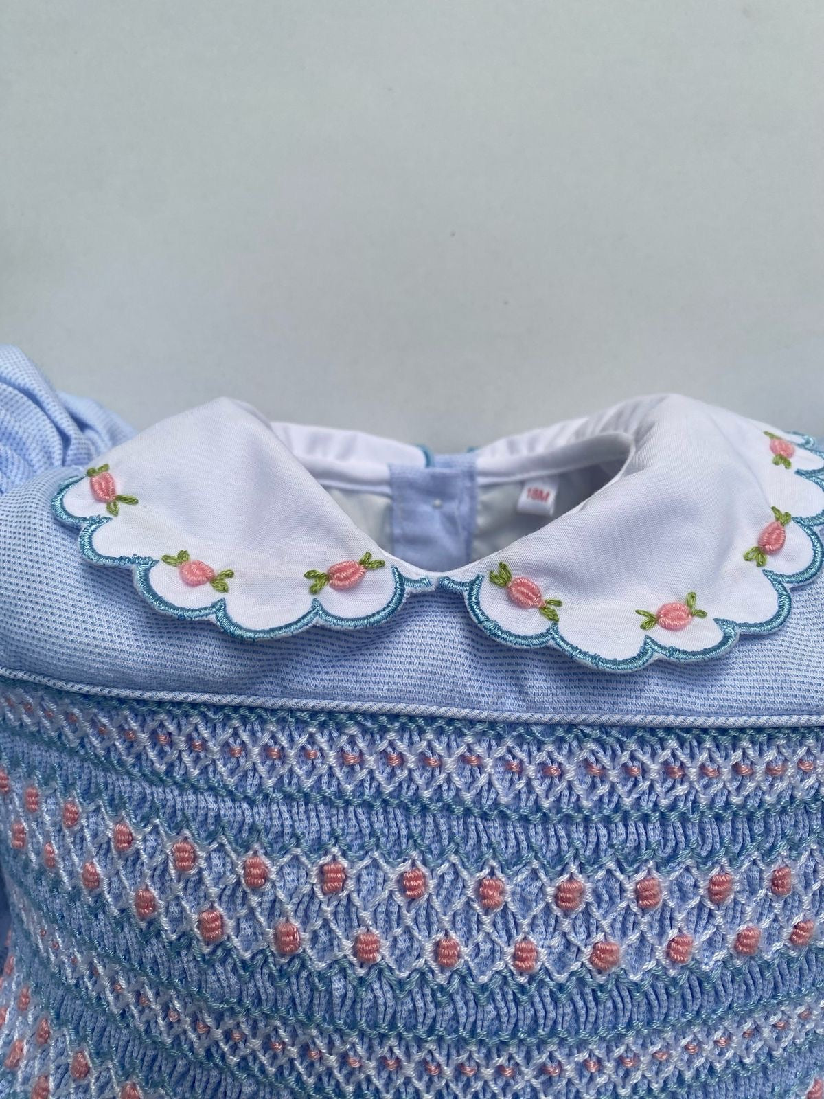 Luxe Blue and pink smocked back and front