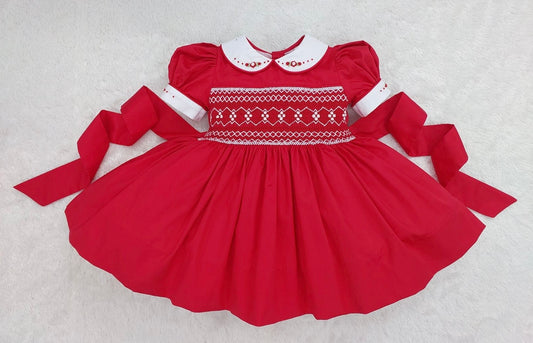 Red & White smocked Dress