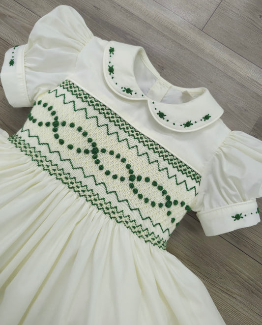 Cream and green smocked back and front ( got matching boys suit available ) PRE ORDER HERE JN 2-3 WEEKS