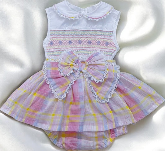 Pastel smocked romper skirt