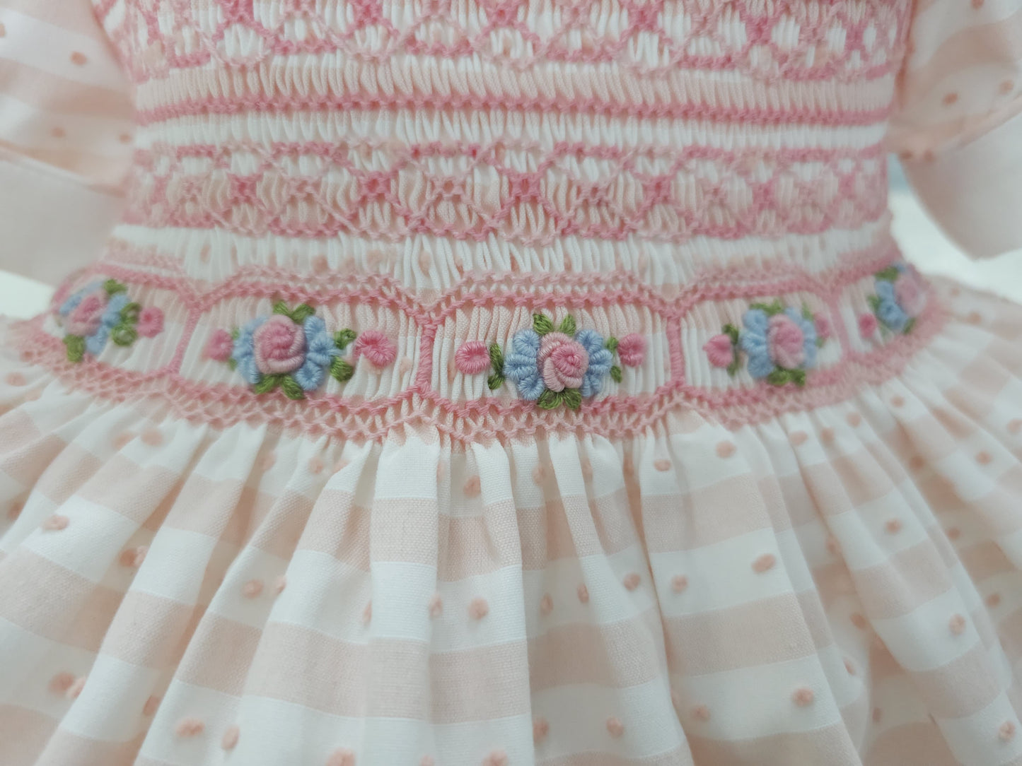 Baby pink striped Swiss dot smocked dress
