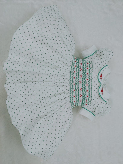 Green Swiss dot smocked back & front