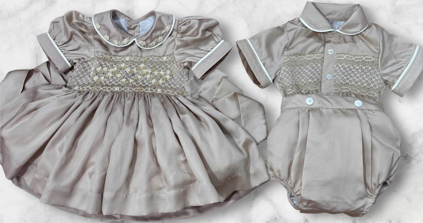Gold smocked dress