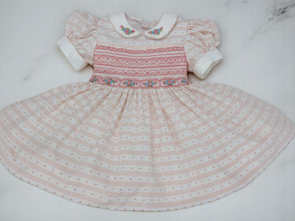 Baby pink striped Swiss dot smocked dress