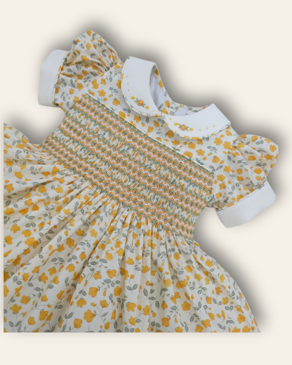 Marigold Bloom Floral Hand-Smocked Dress | Baby Jones Ltd