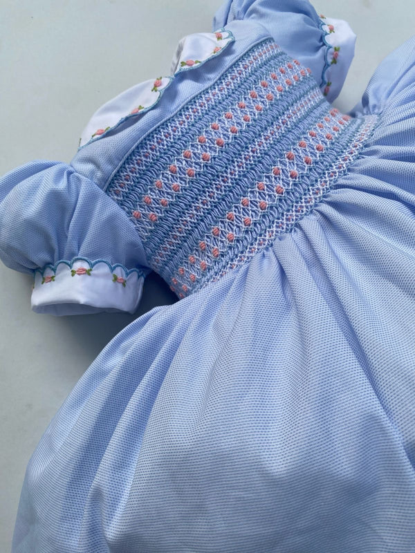 Luxe Blue and pink smocked back and front