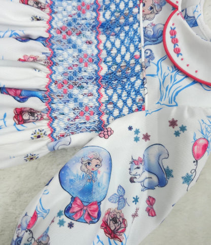 Elsa frozen hand smocked long sleeve romper