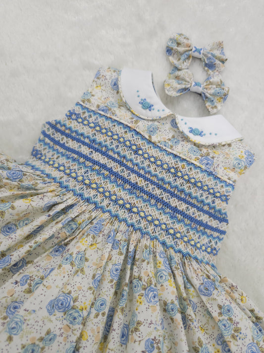 Blue floral sleeveless dress