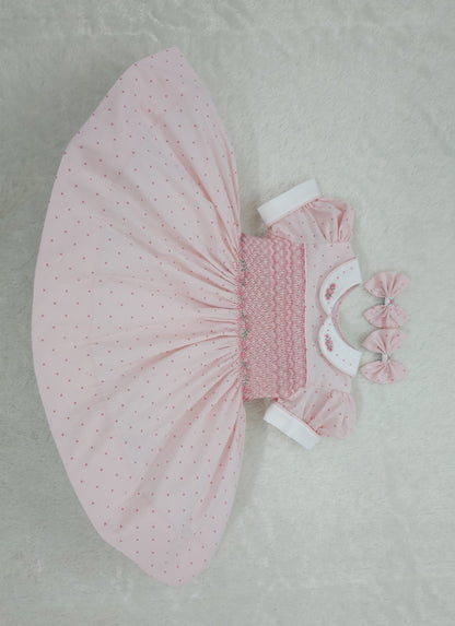 Pink polkadot smocked dress HERE IN 10 DAYS