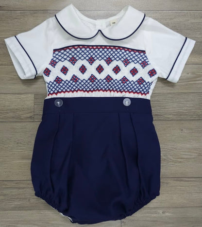 Navy and red smocked boys suit ( got matching dress available ) PRE ORDER HERE IN 2-3 WEEKS