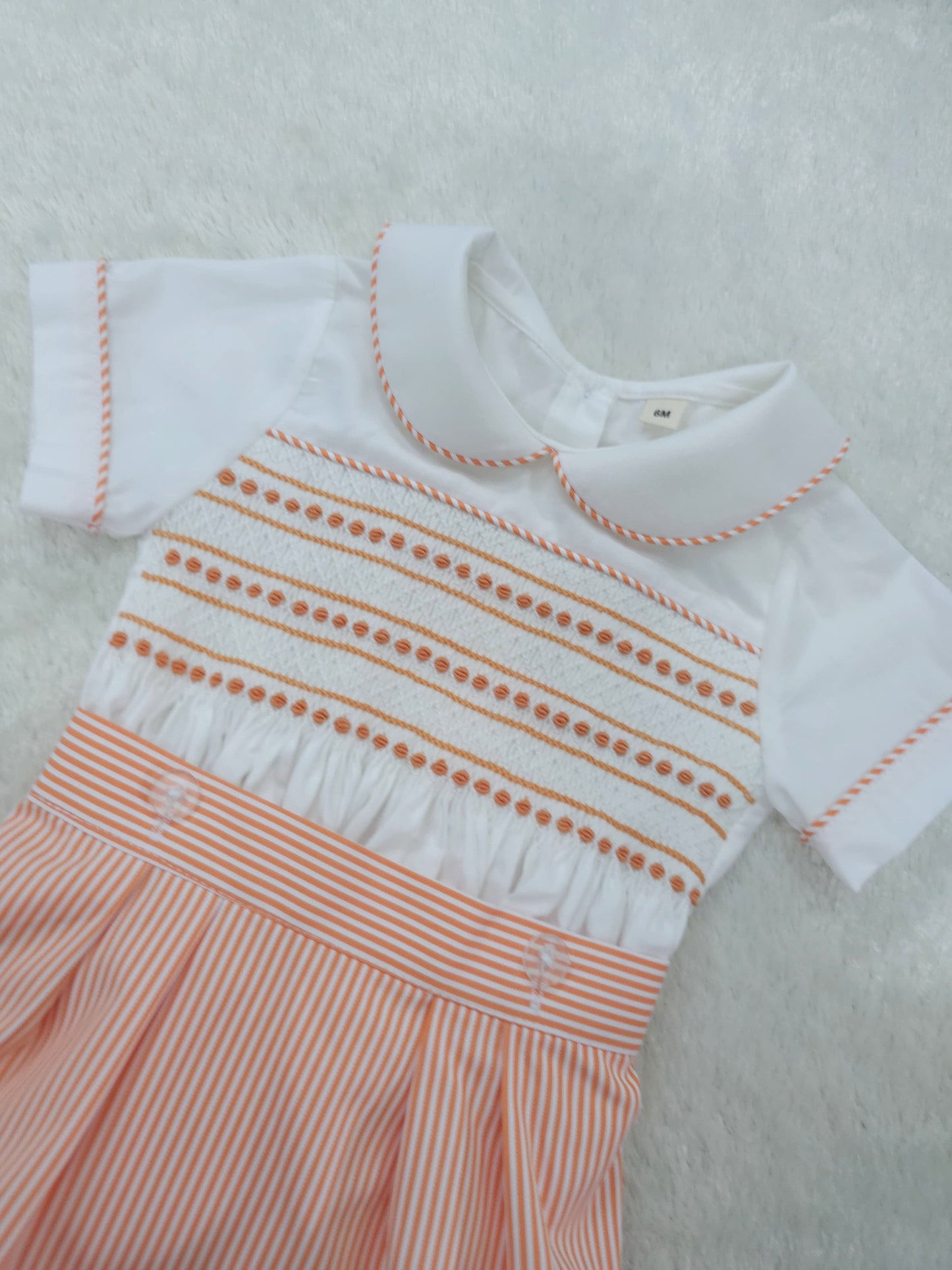 Orange stripe hand smocked boys suit